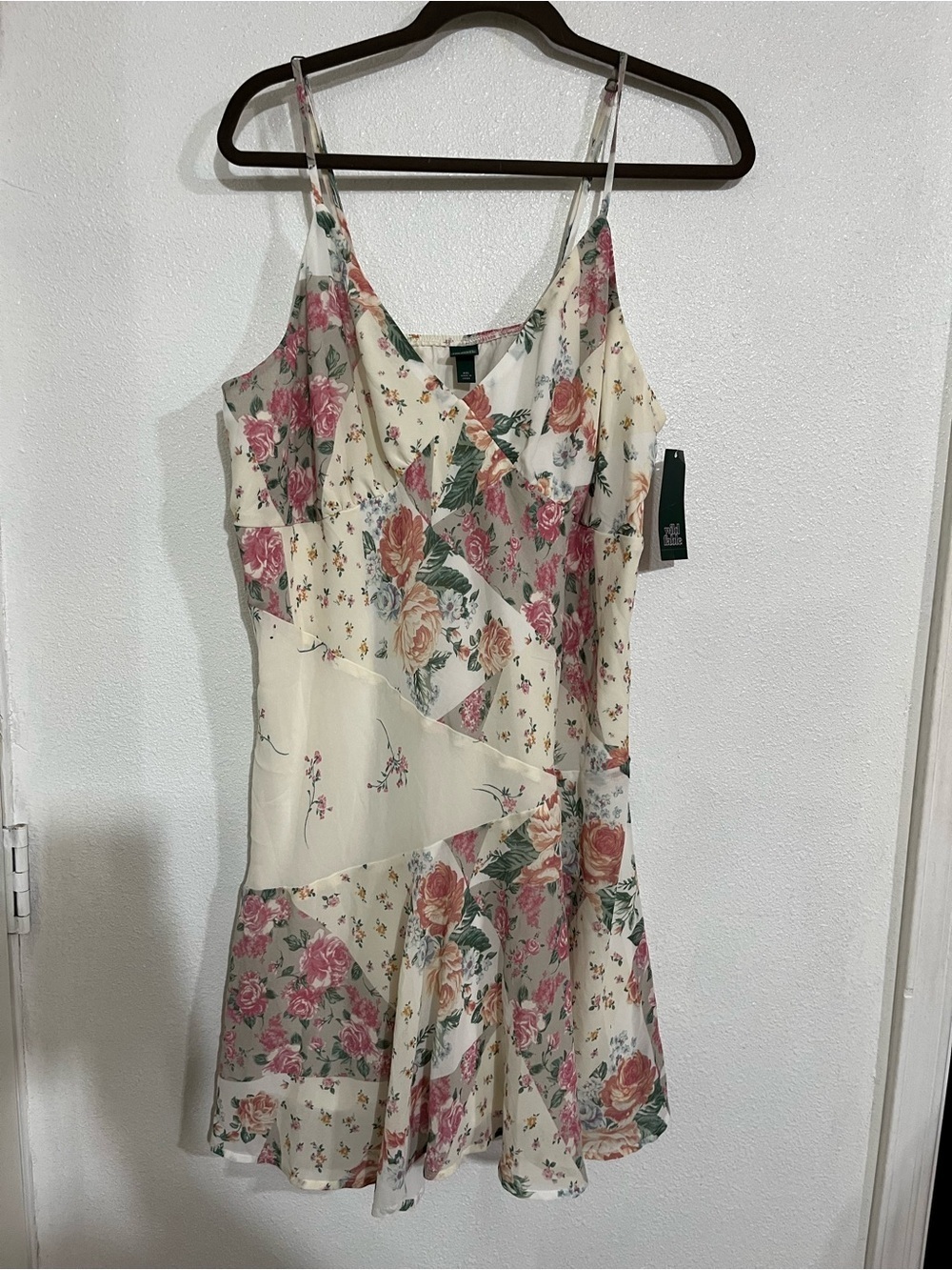 WILD FABLE Floral Patchwork Slip Dress - Cream with Pink Roses NWT plus